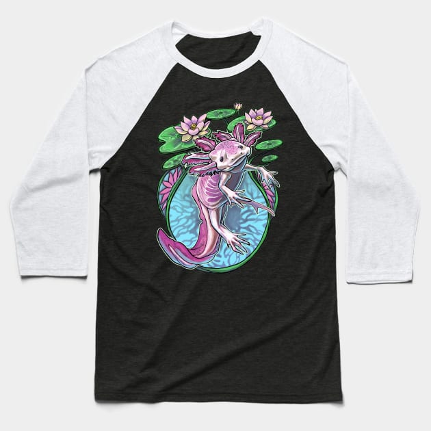 Axolotl Baseball T-Shirt by Painting Dragon Feathers